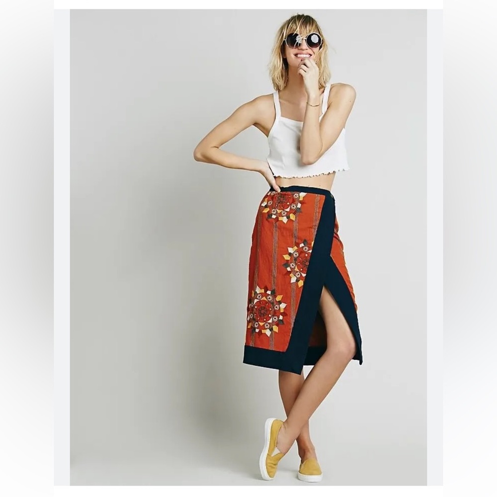 Free People Embroidered Midi Skirt